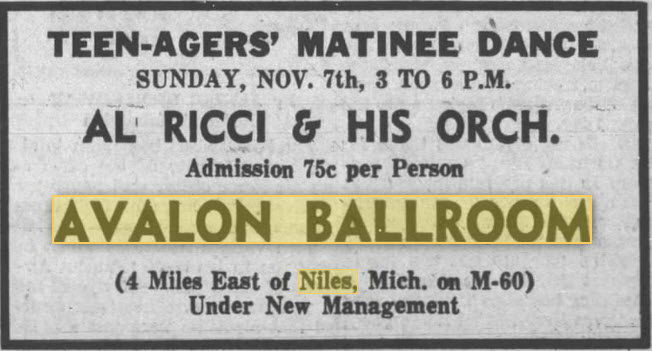 Avalon Ballroom at Barron Lake - Nov 5 1954 Ad